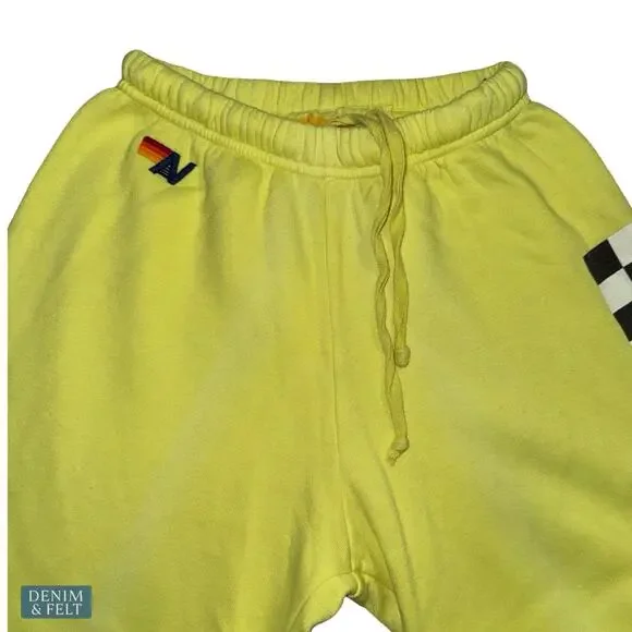 Aviator Nation Neon Yellow Checkered Stripe Sweatpants Jogger Retro Rare Small - Picture 12 of 16